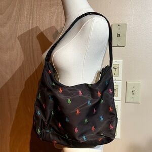 Vintage 90’s Ralph Lauren Black Shoulder Bag with Colorful Embroidery